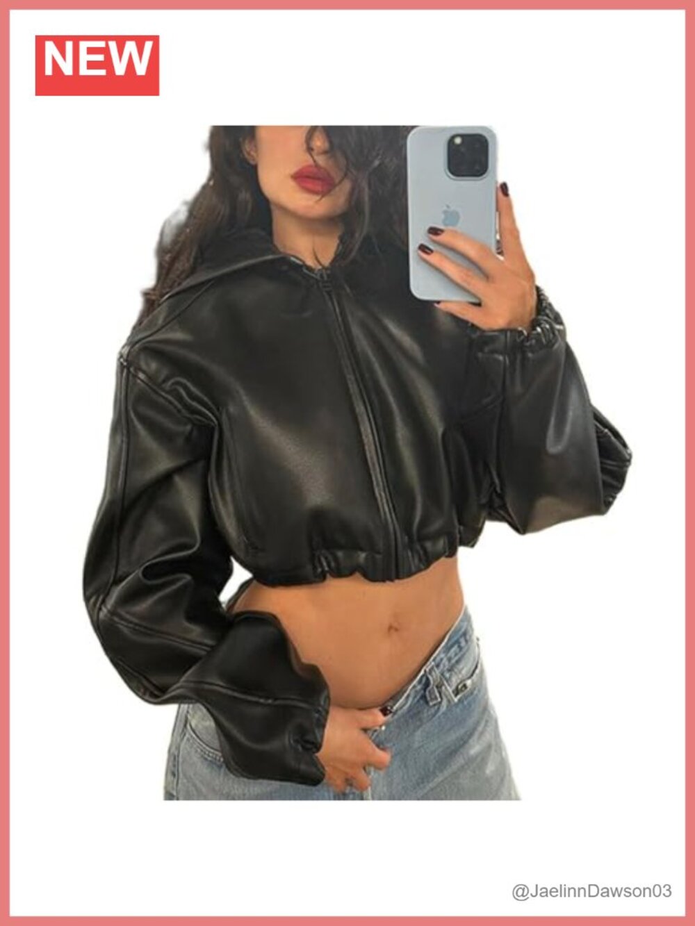 Faux Leather Jacket Womens Cropped Hooded Zip Up Motorcycle Bomber